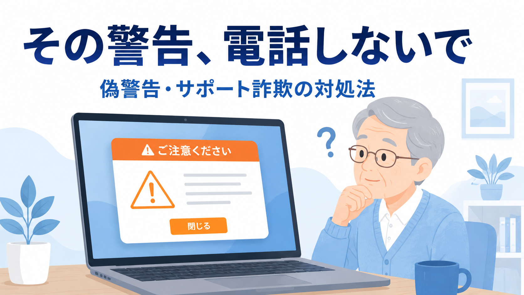 パソコンに偽警告が出たら？サポート詐欺の対処法