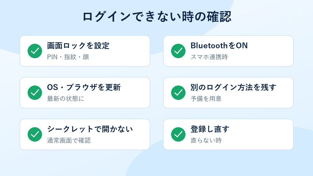 パスキーでログインできないときに確認する6項目のチェックリスト