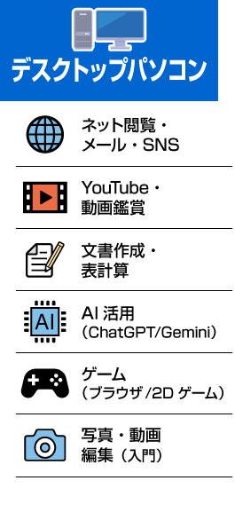 デスクトップパソコン 主な用途